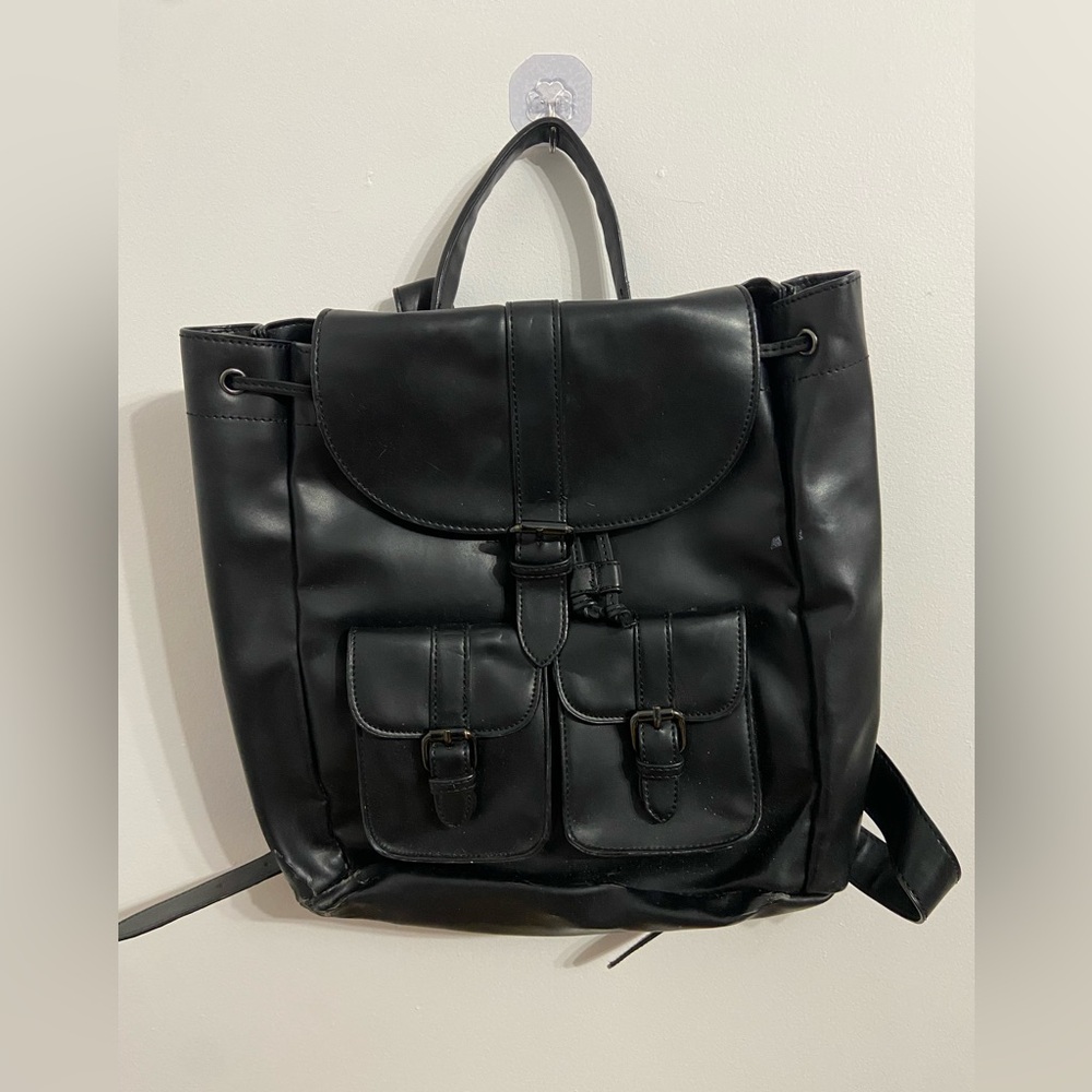 Stylish Black Faux Leather Backpack